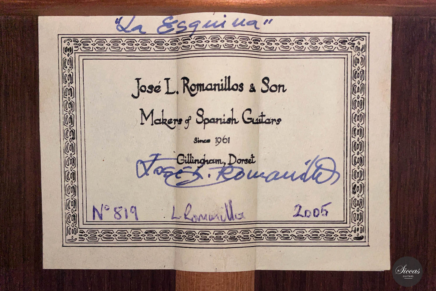 José Luis Romanillos & Son - 2005 "La Esquina" No. 819 ex Peter Strömgren