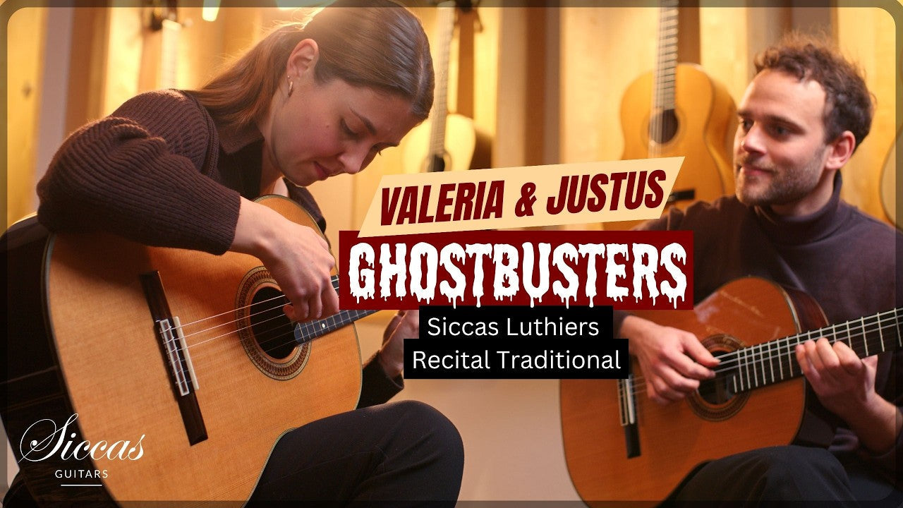 Valeria Galimova and Justus Bien playing the Ghostbusters theme on classical guitars